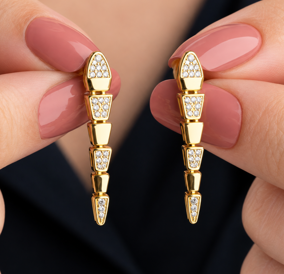 Hk Gümüş Gold Zirkon Taşlı Yılan Kadın Küpe | Gümüş Takı Hediyelik Ürünler