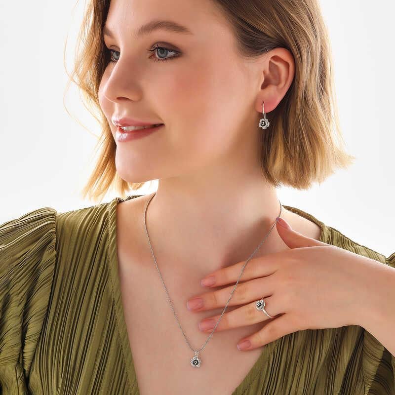 Hk Gümüş Kadın Set Gül |Gümüş Takı Hediyelik Ürünler