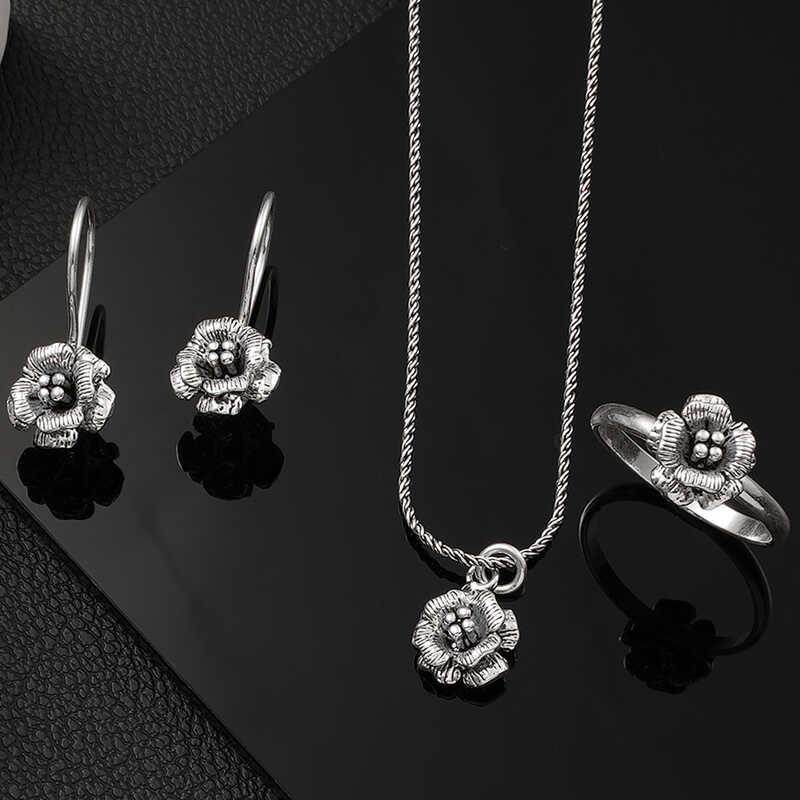 Hk Gümüş Kadın Set Gül |Gümüş Takı Hediyelik Ürünler