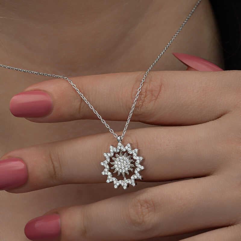 Hk Gümüş Kadın Kolye Güneş |Gümüş Takı Hediyelik Ürünler