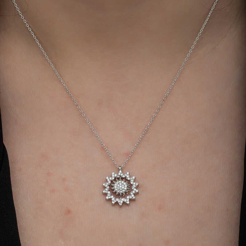 Hk Gümüş Kadın Kolye Güneş |Gümüş Takı Hediyelik Ürünler