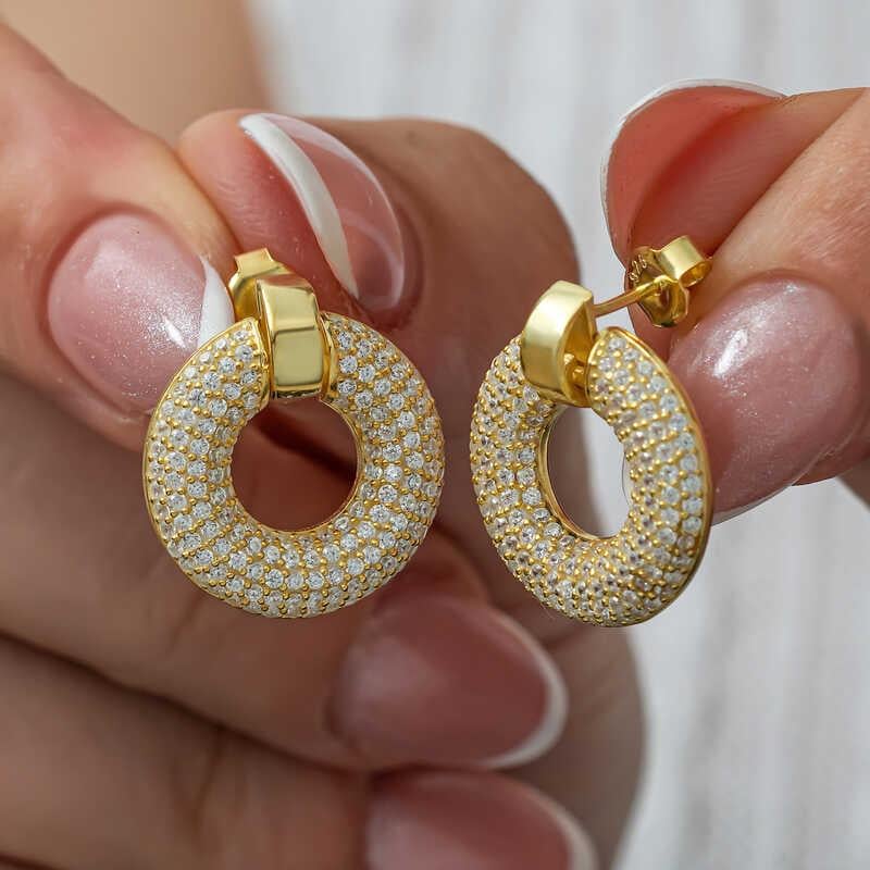 Hk Gümüş Kadın Küpe Halka Gold |Gümüş Takı Hediyelik Ürünler