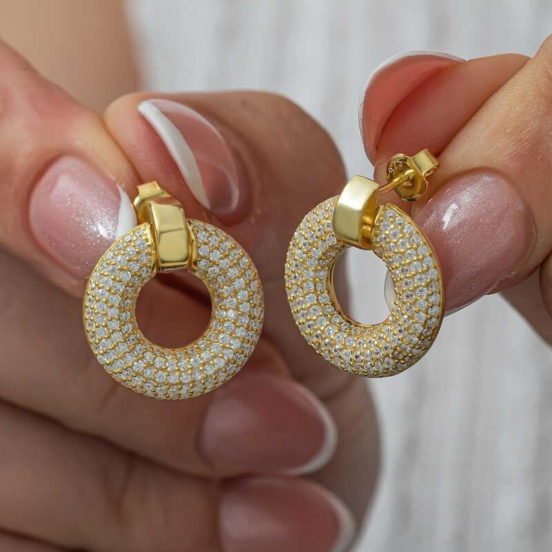 Hk Gümüş Kadın Küpe Halka Gold |Gümüş Takı Hediyelik Ürünler