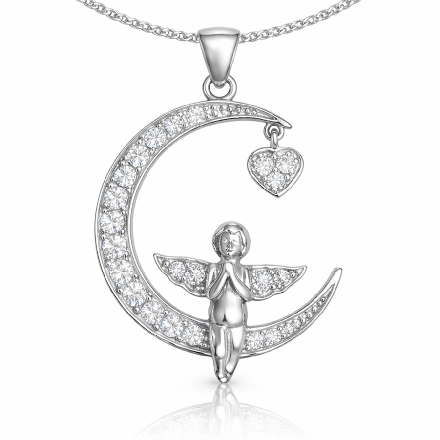 Hk Gümüş Hilal Melek Kadın Kolye|Gümüş Takı Hediyelik Ürünler