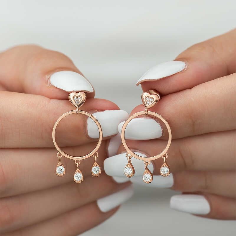 Hk Gümüş Kadın Küpe Kalp Detaylı Halka |Gümüş Takı Hediyelik Ürünler