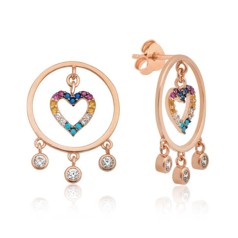 Hk Gümüş Kadın Küpe Kalpli Halka |Gümüş Takı Hediyelik Ürünler