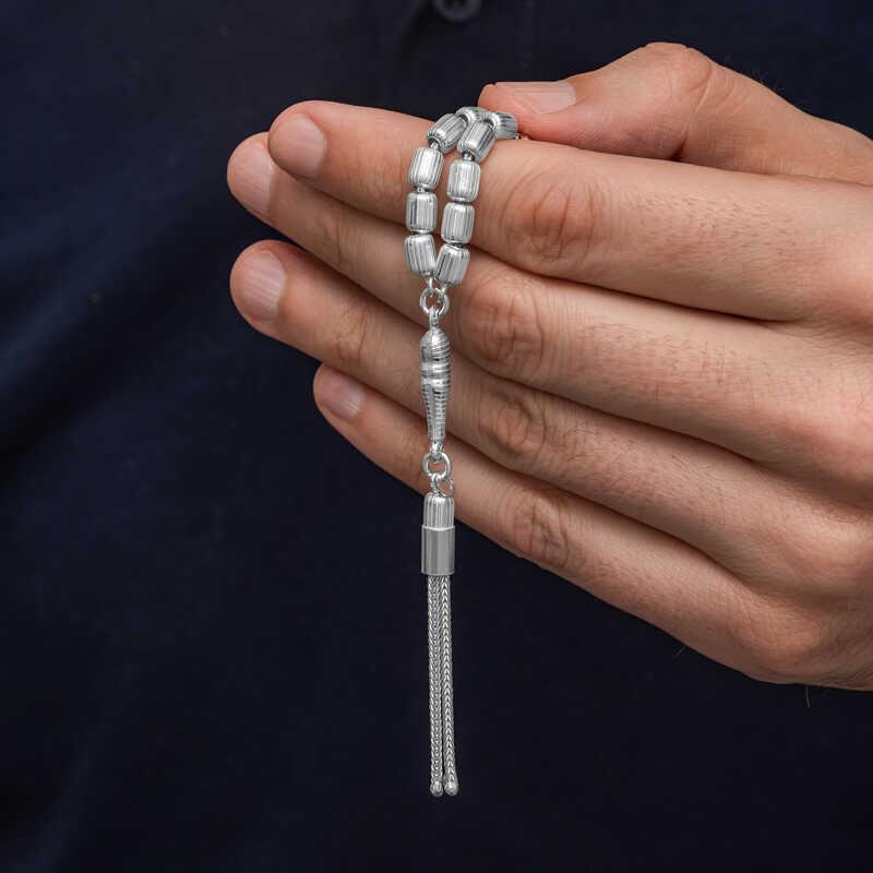 Hk Gümüş Erkek Tesbih Kapsül Kesim Çizgili |Gümüş Takı Hediyelik Ürünler