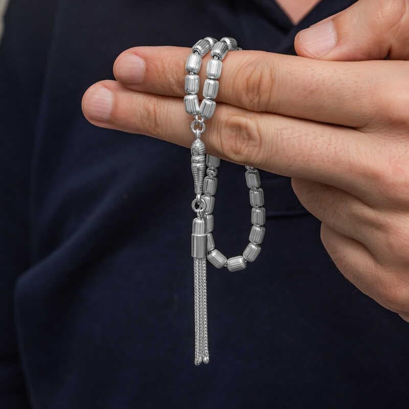 Hk Gümüş Erkek Tesbih Kapsül Kesim Çizgili |Gümüş Takı Hediyelik Ürünler