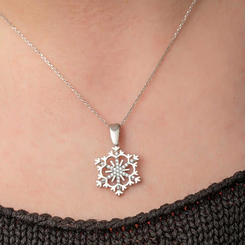 Hk Gümüş Kadın Kolye Kar Tanesi |Gümüş Takı Hediyelik Ürünler