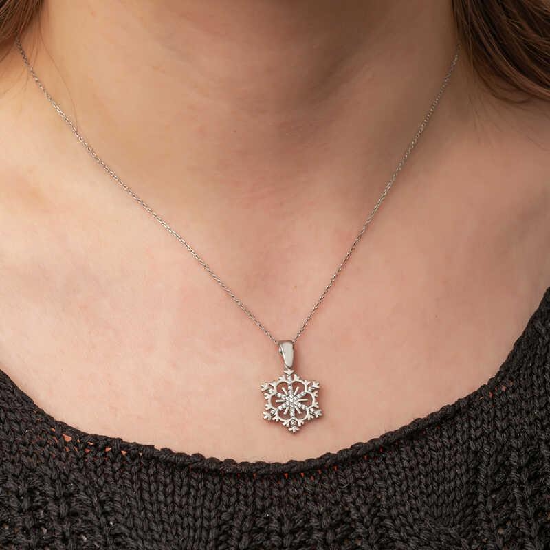 Hk Gümüş Kadın Kolye Kar Tanesi |Gümüş Takı Hediyelik Ürünler