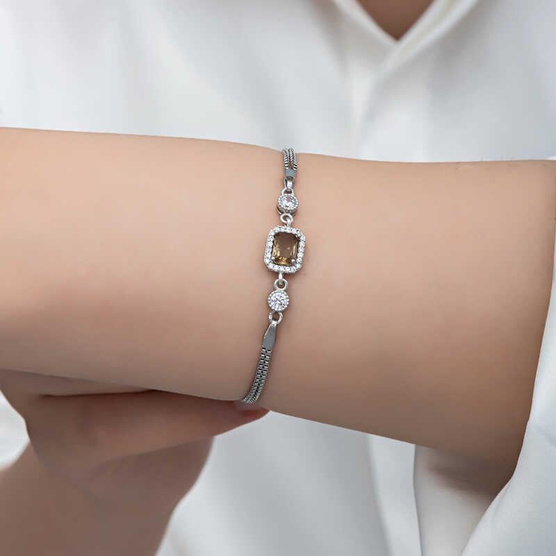 Hk ​Gümüş Kadın Bileklik Kare Zultanit Taşlı |Gümüş Takı Hediyelik Ürünler