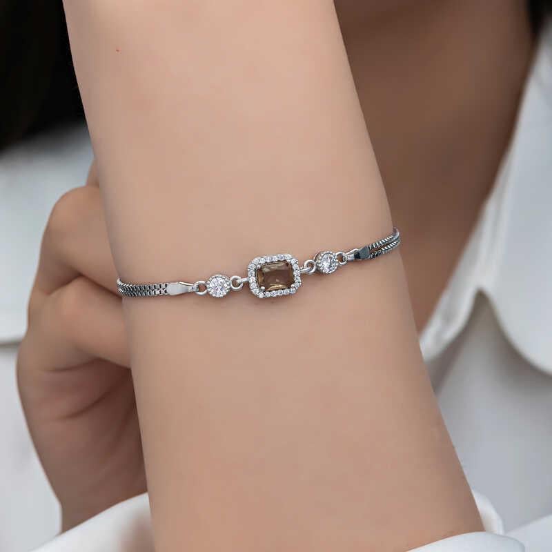 Hk ​Gümüş Kadın Bileklik Kare Zultanit Taşlı |Gümüş Takı Hediyelik Ürünler