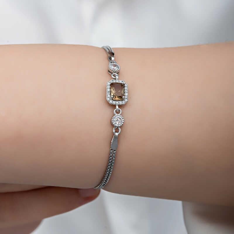 Hk ​Gümüş Kadın Bileklik Kare Zultanit Taşlı |Gümüş Takı Hediyelik Ürünler