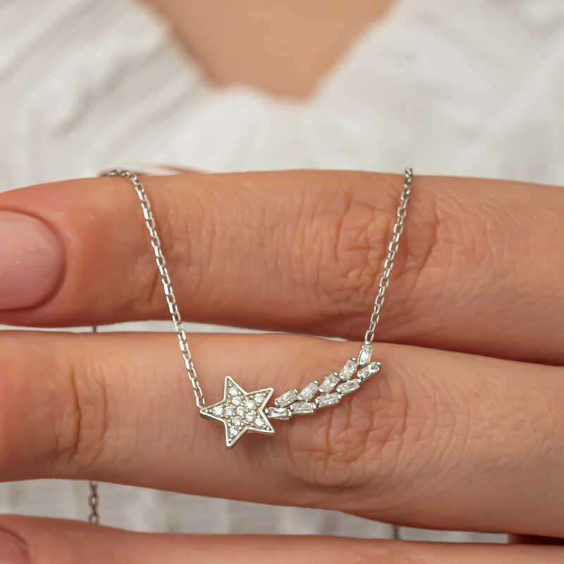 Hk Gümüş Kadın Kolye Kayan Yıldız |Gümüş Takı Hediyelik Ürünler
