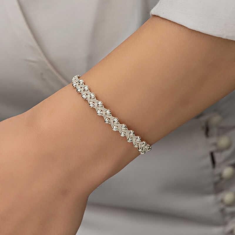 Hk Gümüş Kadın Bileklik Kazaziye Örgü|Gümüş Takı Hediyelik Ürünler