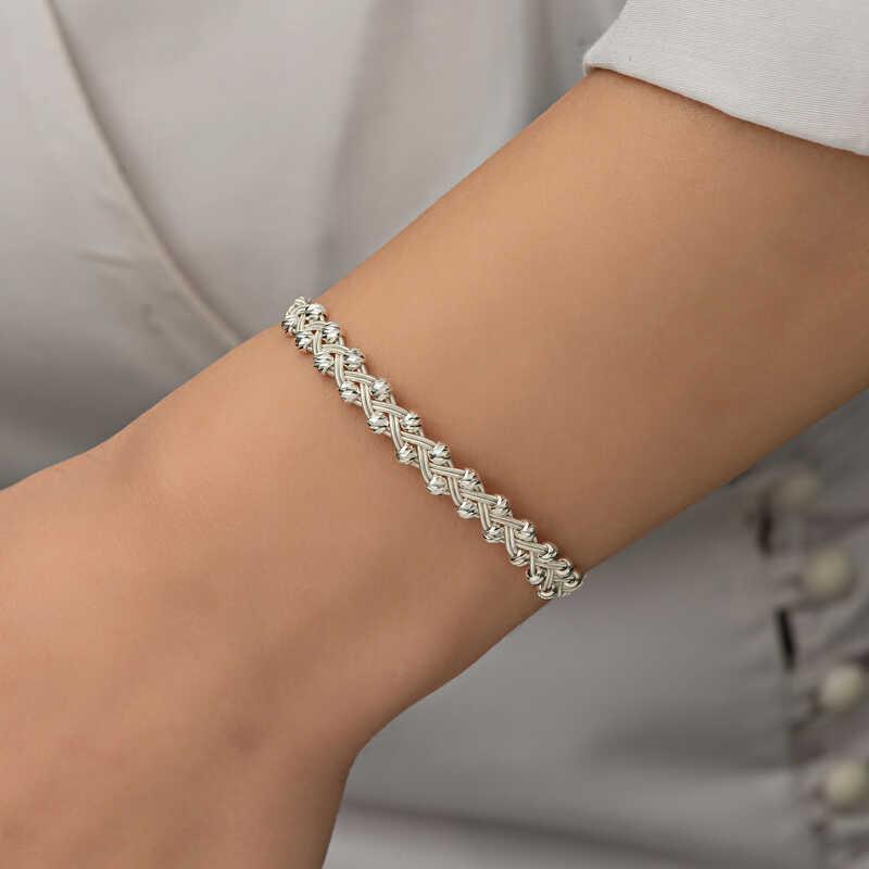Hk Gümüş Kadın Bileklik Kazaziye Örgü|Gümüş Takı Hediyelik Ürünler