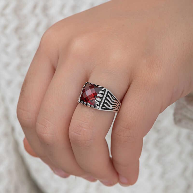 Hk Gümüş Çocuk Erkek Yüzük Kırmızı Zirkon Taşlı |Gümüş Takı Hediyelik Ürünler