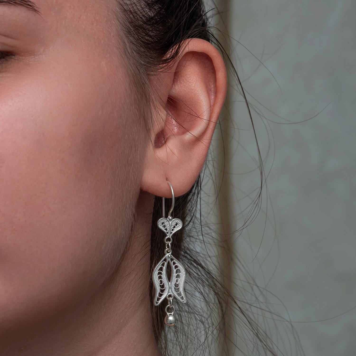 Hk Gümüş Kadın Küpe Lale Motifli Telkari |Gümüş Takı Hediyelik Ürünler