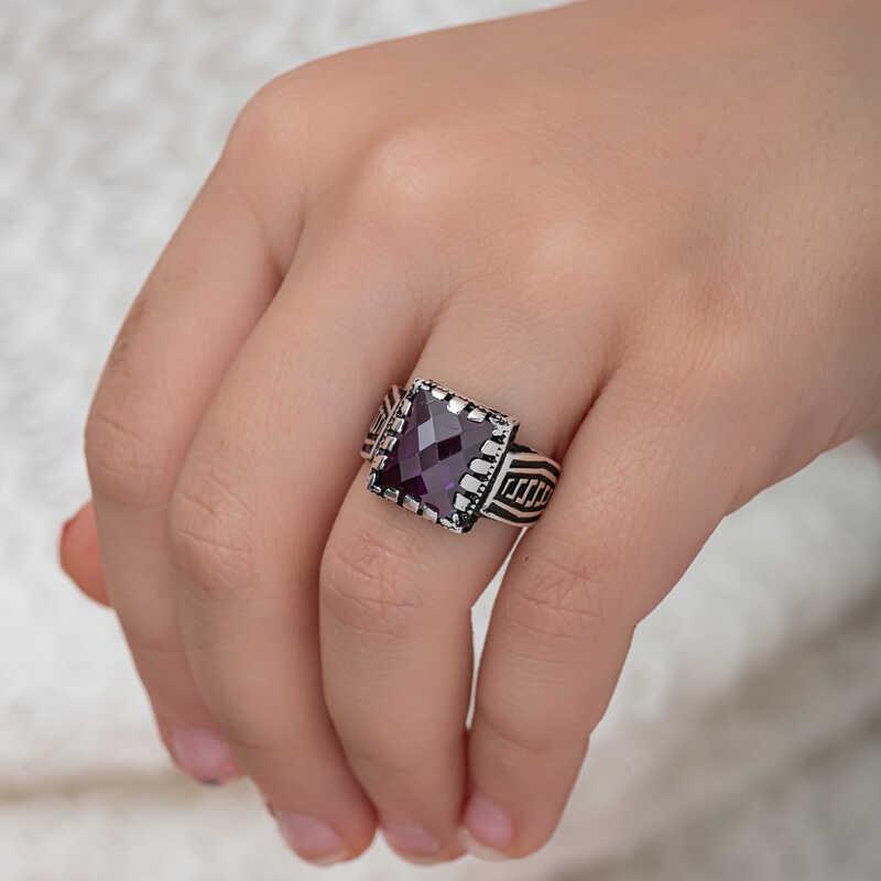 Hk Gümüş Çocuk Erkek Yüzük Lila Zirkon Taşlı |Gümüş Takı Hediyelik Ürünler