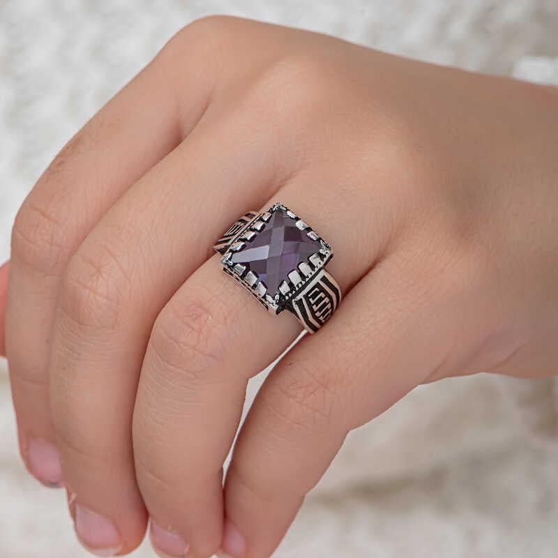 Hk Gümüş Çocuk Erkek Yüzük Lila Zirkon Taşlı |Gümüş Takı Hediyelik Ürünler