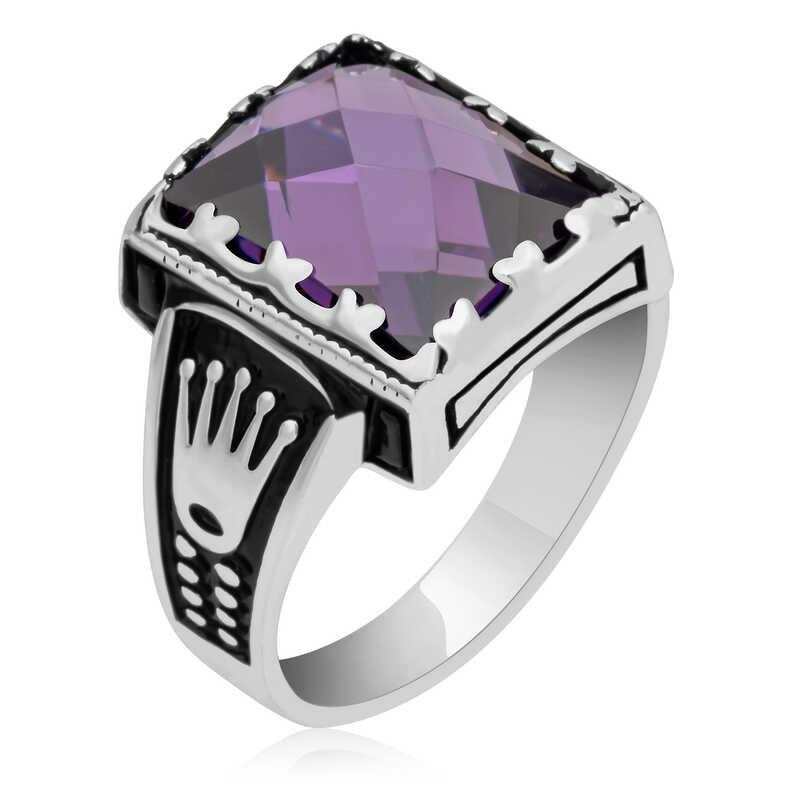 Hk Gümüş Çocuk Erkek Yüzük Lila Zirkon Taşlı |Gümüş Takı Hediyelik Ürünler