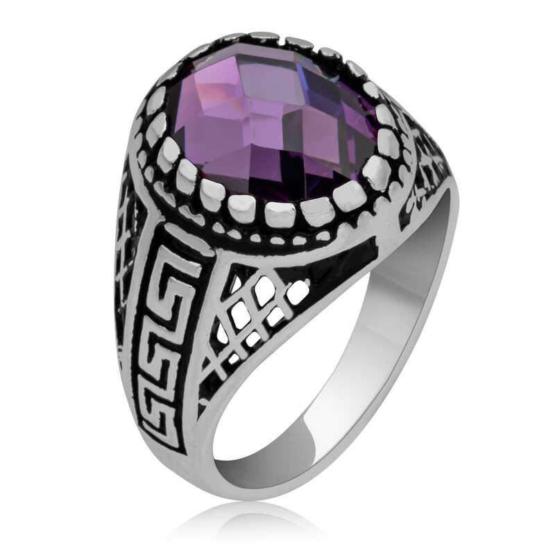 Hk Gümüş Çocuk Erkek Yüzük Lila Zirkon Taşlı |Gümüş Takı Hediyelik Ürünler