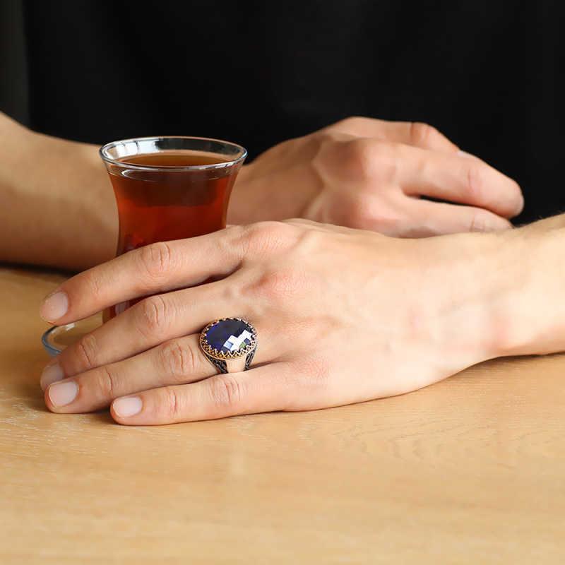 Hk Gümüş Erkek Yüzük Mavi Zirkon Taşlı |Gümüş Takı Hediyelik Ürünler