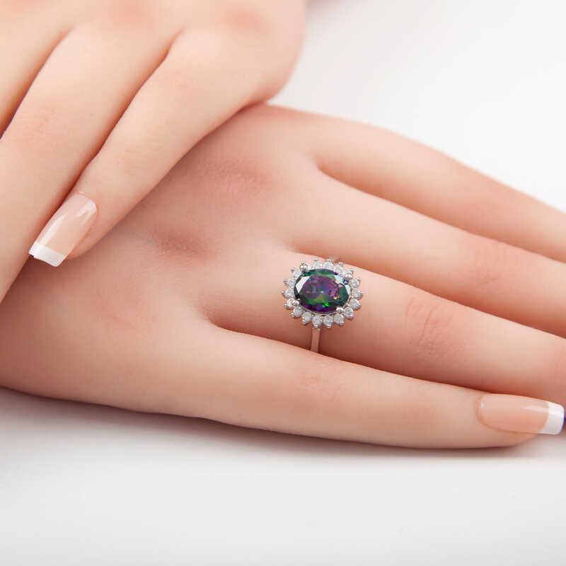 Hk Gümüş Kadın Yüzük Mistik Topaz Taşlı Oval |Gümüş Takı Hediyelik Ürünler