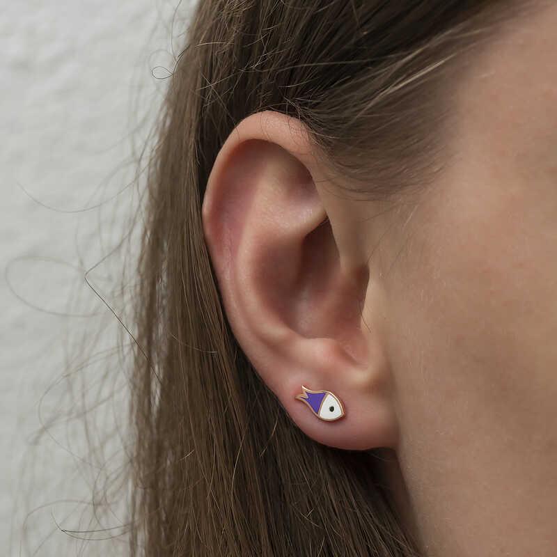 Hk Gümüş Kadın Küpe Mor Balık |Gümüş Takı Hediyelik Ürünler