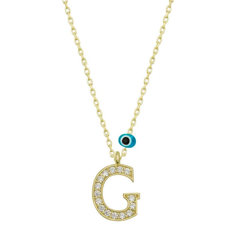 Hk Gümüş Kadın Kolye Nazar Gold G Harfi |Gümüş Takı Hediyelik Ürünler