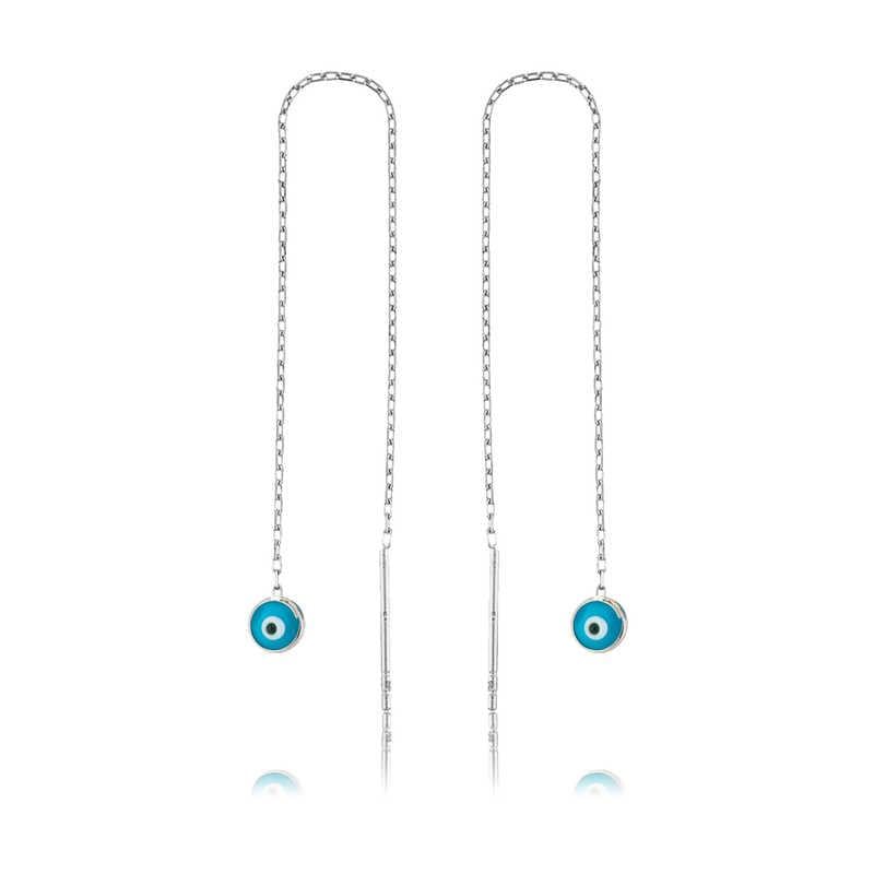 Hk Gümüş Kadın Küpe Nazar Zincirli |Gümüş Takı Hediyelik Ürünler