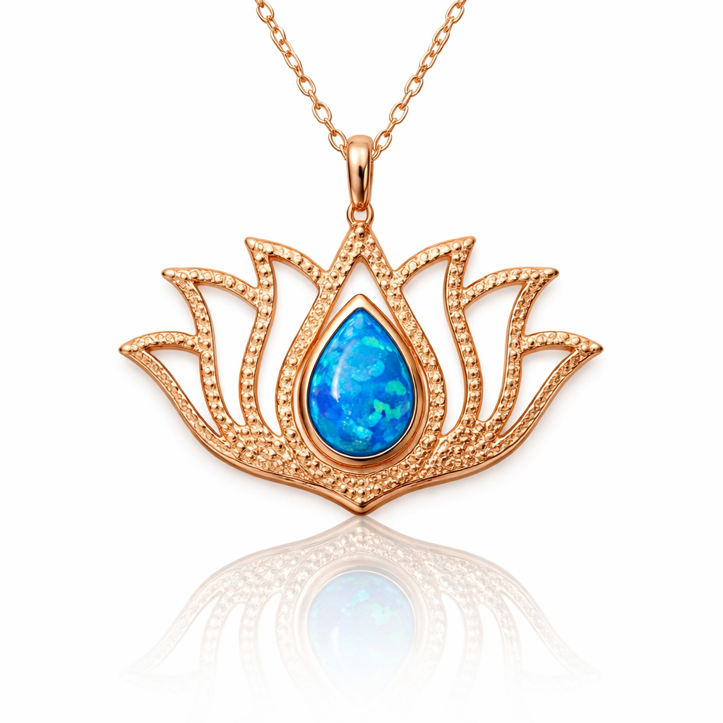 Hk Gümüş Opal Taşlı Rose Lotus Çiçeği Kolye | Gümüş Takı Hediyelik Ürünler