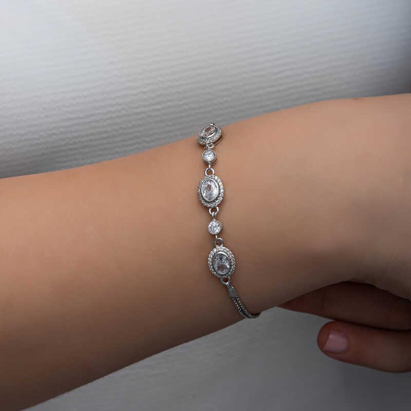 Hk Gümüş Kadın Bileklik Oval Taşlı |Gümüş Takı Hediyelik Ürünler
