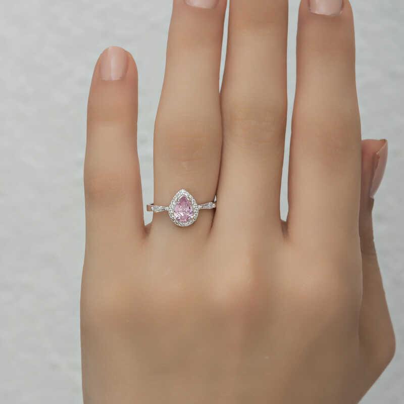 Hk Gümüş Kadın Yüzük Pembe Damla Taşlı |Gümüş Takı Hediyelik Ürünler