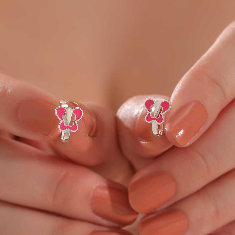 Hk Gümüş Çocuk Küpe Pembe Kelebek |Gümüş Takı Hediyelik Ürünler