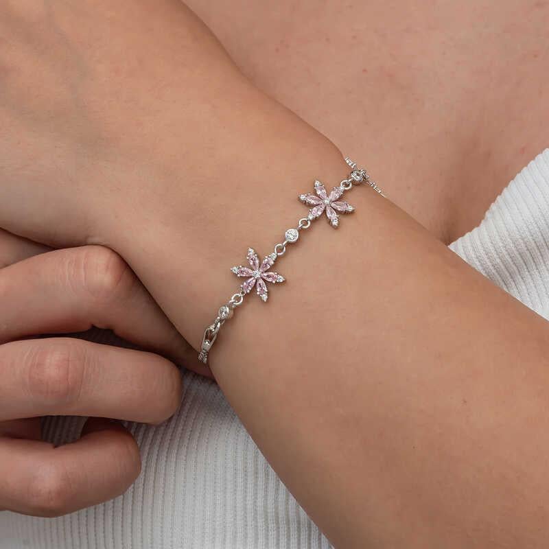 Hk Gümüş Kadın Bileklik Pembe Lotus Çiçeği |Gümüş Takı Hediyelik Ürünler