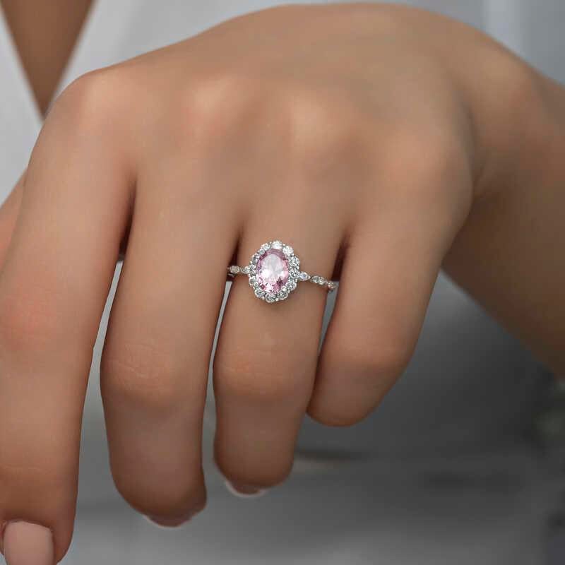 Hk Gümüş Kadın Yüzük Pembe Oval Taşlı |Gümüş Takı Hediyelik Ürünler