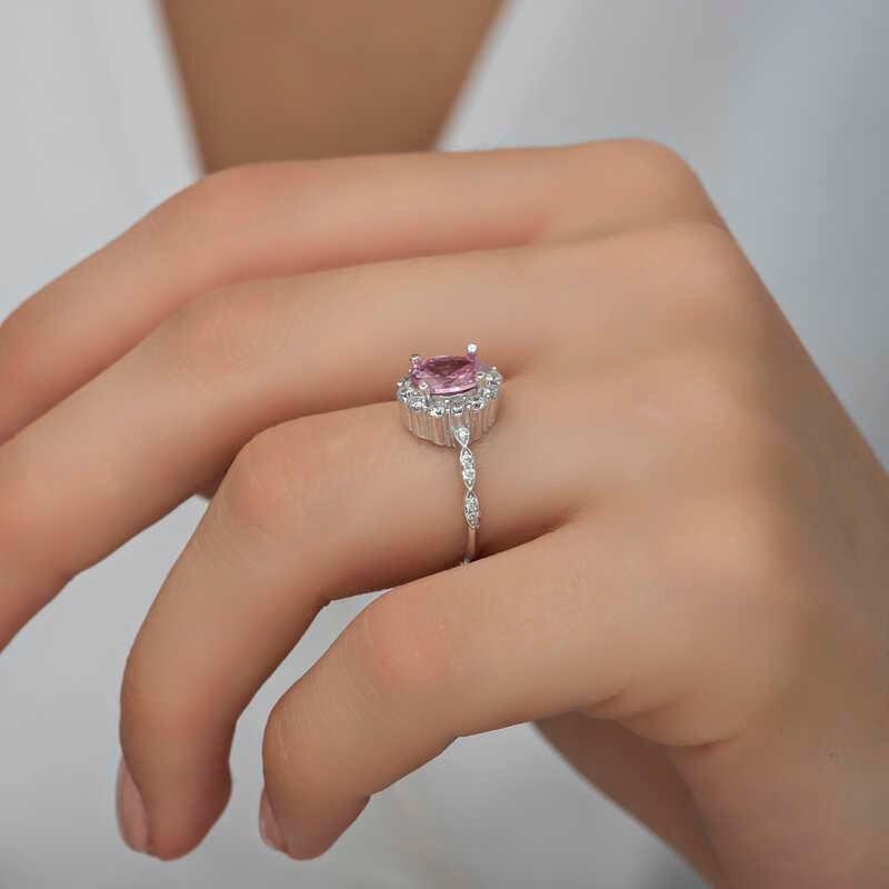 Hk Gümüş Kadın Yüzük Pembe Oval Taşlı |Gümüş Takı Hediyelik Ürünler