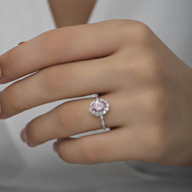 Hk Gümüş Kadın Yüzük Pembe Oval Taşlı |Gümüş Takı Hediyelik Ürünler