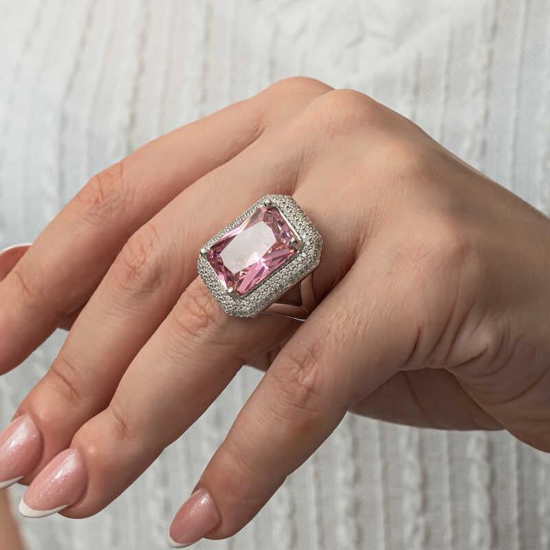 Hk Gümüş Kadın Yüzük Pembe Zirkon Taşlı |Gümüş Takı Hediyelik Ürünler