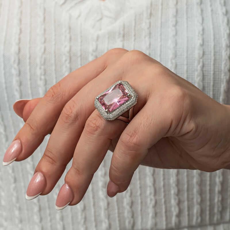 Hk Gümüş Kadın Yüzük Pembe Zirkon Taşlı |Gümüş Takı Hediyelik Ürünler