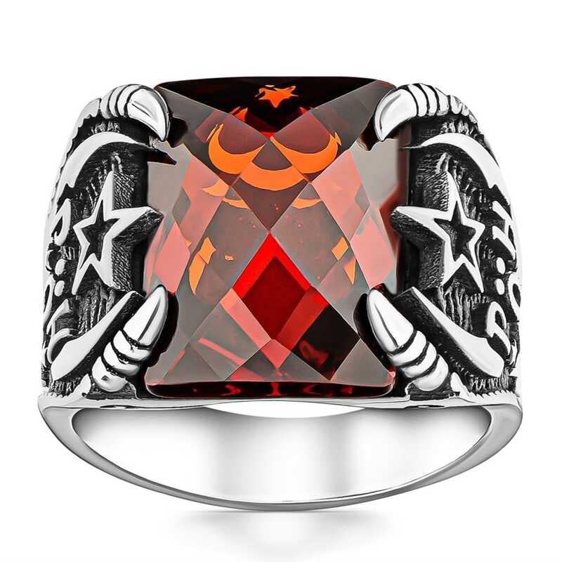 Hk Gümüş Erkek Yüzük Polis Özel Harekat Kırmızı Taşlı |Gümüş Takı Hediyelik Ürünler