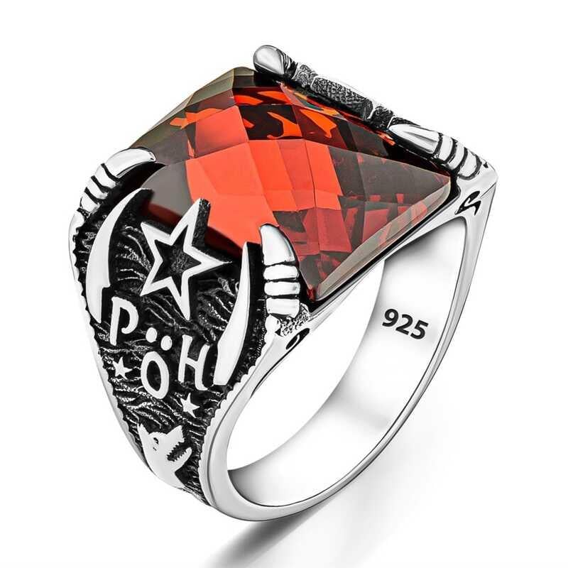 Hk Gümüş Erkek Yüzük Polis Özel Harekat Kırmızı Taşlı |Gümüş Takı Hediyelik Ürünler