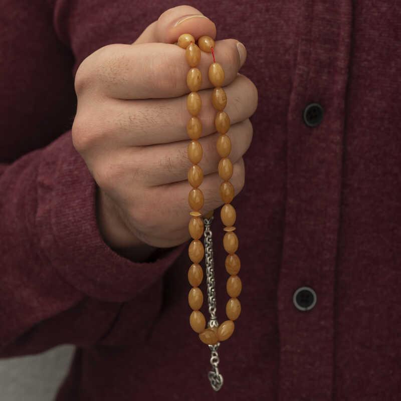 Hk Sıkma Kehribar Arpa Tesbih Gümüş Püskül |Gümüş Takı Hediyelik Ürünler