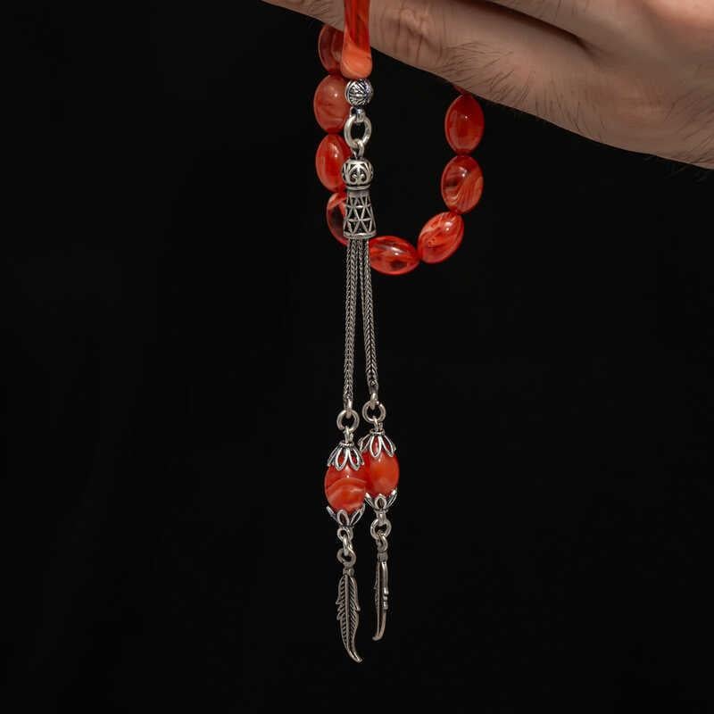 Hk Sıkma Kehribar Tesbih Gümüş Püskül |Gümüş Takı Hediyelik Ürünler