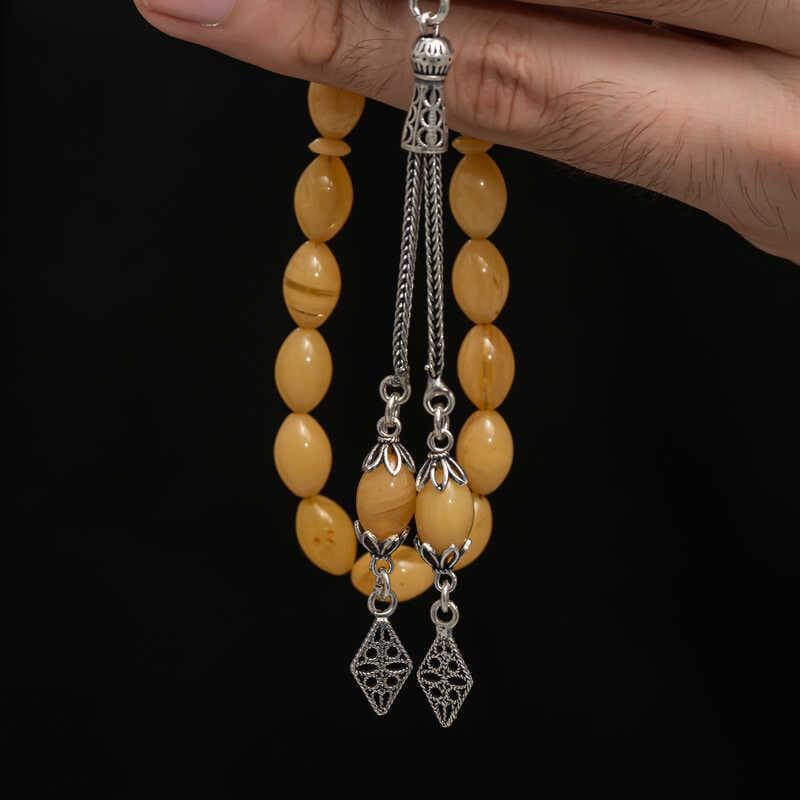 Hk Sıkma Kehribar Tesbih Gümüş Püskül |Gümüş Takı Hediyelik Ürünler