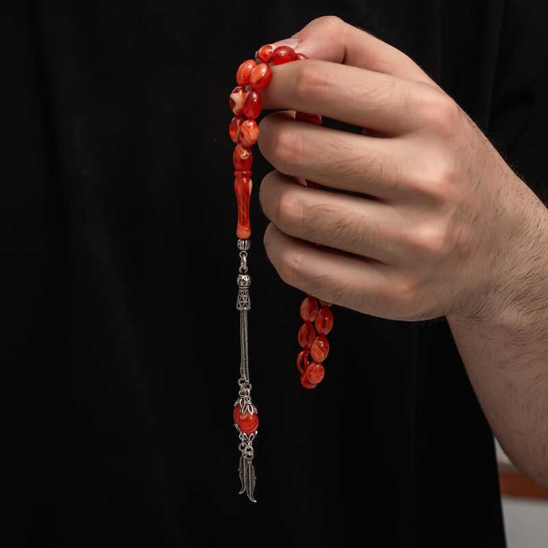 Hk Sıkma Kehribar Tesbih Gümüş Püskül |Gümüş Takı Hediyelik Ürünler