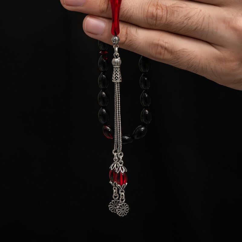 Hk Sıkma Kehribar Tesbih Gümüş Püskül |Gümüş Takı Hediyelik Ürünler