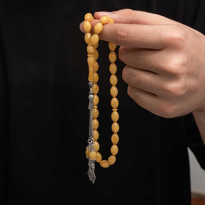 Hk Sıkma Kehribar Tesbih Gümüş Püskül |Gümüş Takı Hediyelik Ürünler