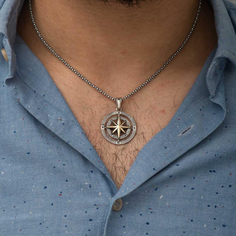 Hk Gümüş Erkek Kolye Pusula Unisex |Gümüş Takı Hediyelik Ürünler
